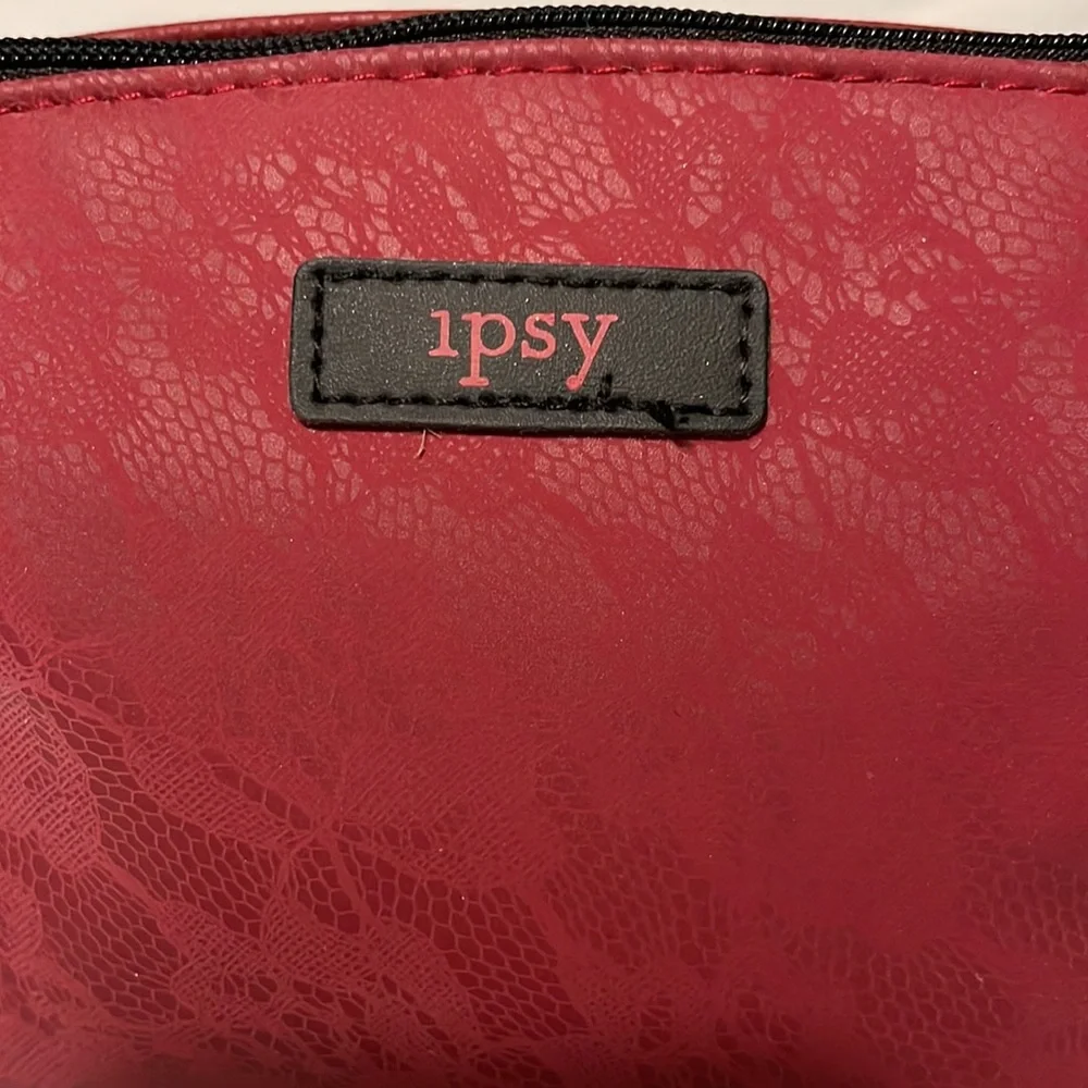Ipsy red lace Halloween bat zipper make up bag